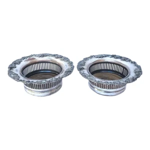 Antique Sheffield Silver Plate Wine Coasters 19th Century a Pair Grape Vine - Picture 1 of 6