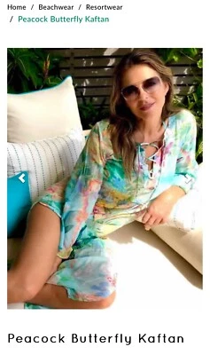 Elizabeth Hurley Peacock Butterfly Kaftan S/M - Image 1 of 4