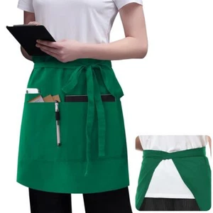 Server Apron with 3 Pockets 22 Inch Long Waiter Waitress Bistro Half Waist Ap... - Picture 1 of 6