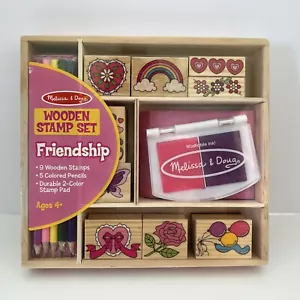 Juego de estampillas de madera de Melissa & Doug estampillas de amistad lápices de colores, almohadillas de tinta NUEVO - Imagen 1 de 3