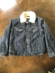 Gap Kids Sherpa Lined Denim Jacket Size M 8 Dark Blue Unisex - Picture 1 of 21