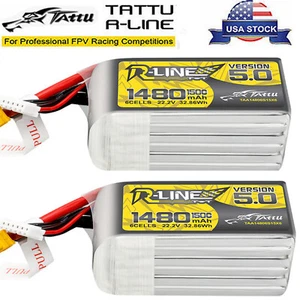 2X Tattu R-Line Version 5.0 1480mAh 150C 22.2V 6S Lipo Battery XT60 Plug For FPV - Picture 1 of 6