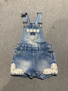 Vintage Distressed Jordache Girls Denim Bib Overall Shorts Size 4T - Picture 1 of 7