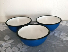Set of 3 Blue Huta Silesia Poland Mid 20th Century Enameled Size 14 Bowls 6"