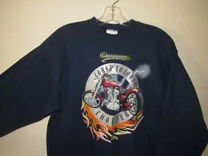 Youth Boys Sweatshirt XL Choppers Cotton Hanes Blue Motorcycle Coast NWT Flames - Picture 1 of 6