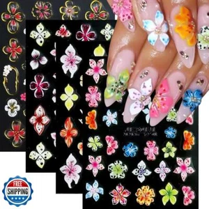 Blume Nagelsticker für Nail Art, 5D geprägt Hibiskus Nagel Aufkleber rosa weiß - Bild 1 von 5