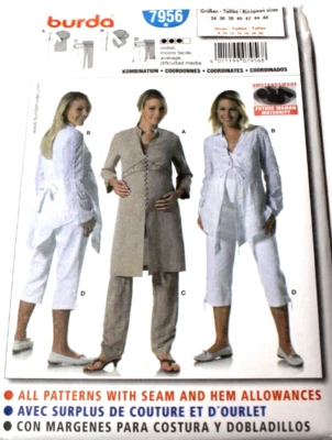 Burda 7956 Misses Maternity Top & Pants 8-10-12-14-16-18-20 Sewing Pattern OOP - Image 1 of 2