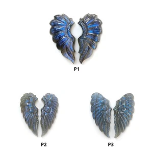 Arcobaleno Lampeggiante Blu Labradorite Gemma Ali di Angelo Intagliate a Mano per Gioielli - Foto 1 di 13