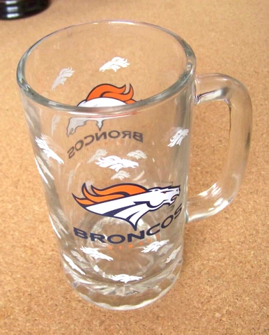 Denver Broncos pint tankard handled glass mug multi horsehead logos NFL c41354 Cover
