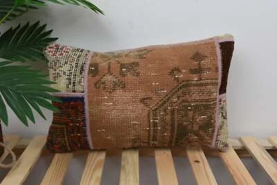 Travesseiro para decoração de casa, travesseiro Kilim vintage, almofada, estojo de almofada marrom 12"x20" - Imagem 1 de 4