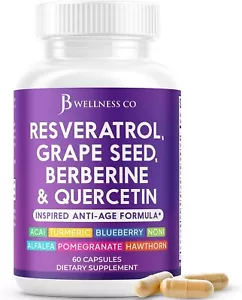 Resveratrol Grape Seed Extract Berberine Quercetin Supplement EXP 11/26 - Picture 1 of 7