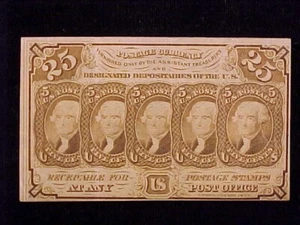 1862 25C Postage Fractional Currency, FR-1281, Fine Grade, a First Issue note. - Picture 1 of 2