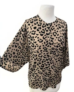 Beautiful Beige Witchery Leopard Print Relaxed Fit Blouse-Comfy-Workwear-Size 6 - Picture 1 of 11