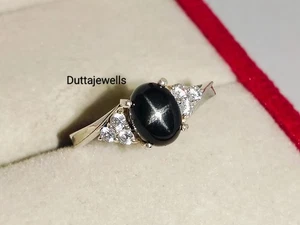 Natural Black Star Sapphire Ring 925 Sterling Silver Handmade For Women - Picture 1 of 4