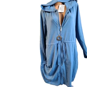Sheego Bademantel Shirtjacke Kapuze blau Übergröße (1 829) NEU - Bild 1 von 3