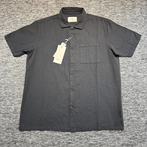 Folk Clothing Shirt Mens Large Black Woven Button Up Devon 2.0 Cotton New - Picture 1 of 9