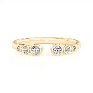 Lab Grown Diamond 0.18Ct Round Ring 14K Gold (VS1, F Color) Open Cuff Style - Picture 1 of 8