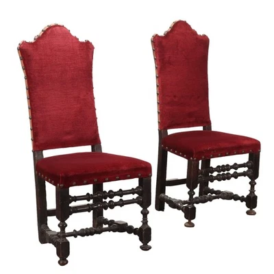 Cadeiras barrocas antigas assento acolchoado de nogueira Itália século XVIII originais - Imagem 1 de 4