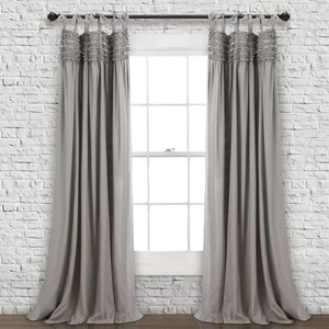 Lush Decor Lydia Ruffle 84" x 40" Solid Gray Tie-Top 2-Pc Set Window Panel - Picture 1 of 2