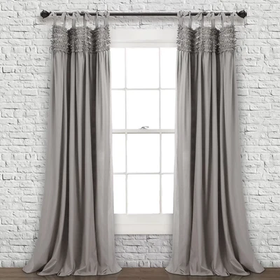 Lush Decor Lydia Ruffle 84" x 40" Solid Gray Tie-Top 2-Pc Set Window Panel - Image 1 of 2