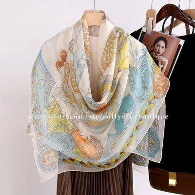 Sallys Boutique 100% Chiffon Silk Wrap Scarf Sarong Beach Feather Print 54" - Image 1 of 4
