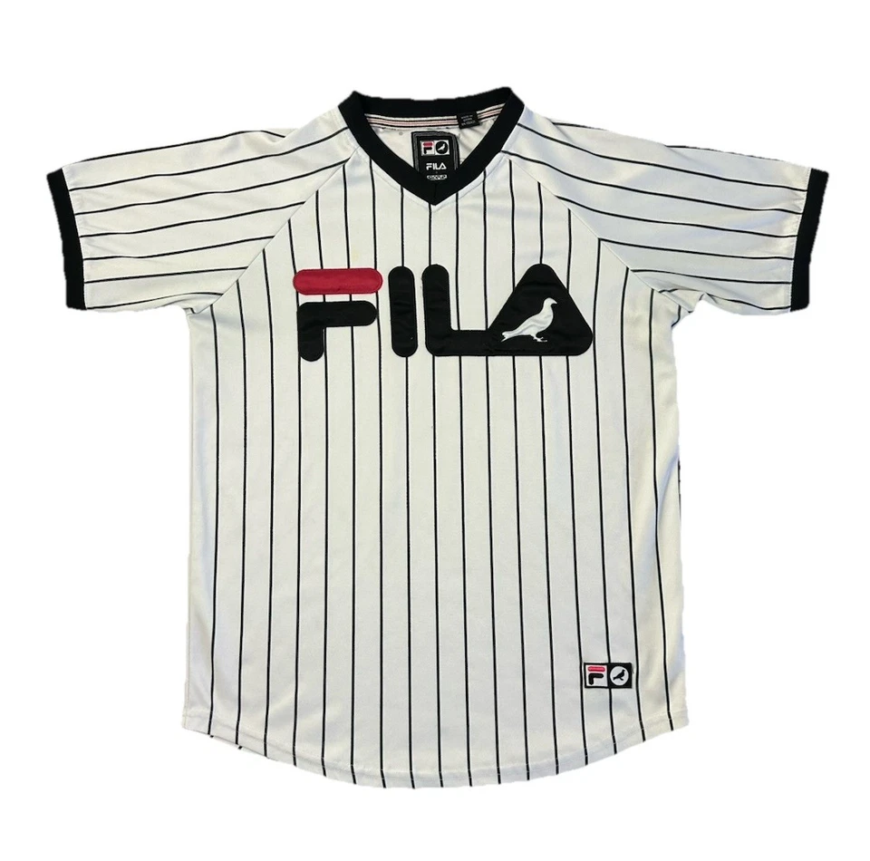 Camiseta deportiva Fila x Staple Pigeon Logo blanca negra a rayas para hombre S ropa de calle rara Foto 1 de 4
