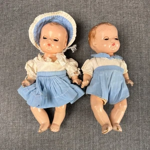 Muñeca Effanbee Niño y Niña Vintage Años 30 Conjunto Azul Ojos en Movimiento - Imagen 1 de 17
