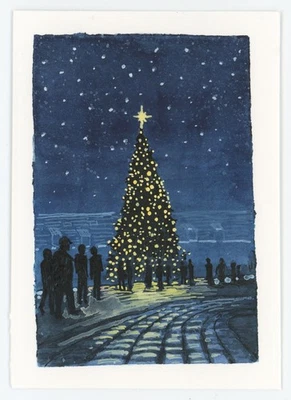 Pintura Árbol Navidad Pueblo, ACEO Original (NO ES IMPRESIÓN), 2,5x3,5, Firmada Foto 1 de 3