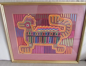 Vintage Framed Kuna Mola Textile Picture Panama Mola Folk Art - 50cm x 41cm - Picture 1 of 5