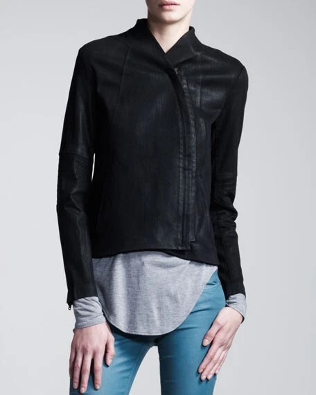 Jaqueta jeans preta de alto brilho HELMUT LANG feminina nova com etiquetas tamanho P - Imagem 1 de 1