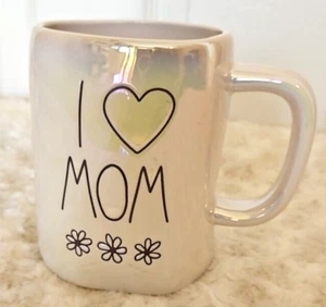 Rae Dunn von Magenta 16 Unzen schillernd weiß Keramik Kaffeebecher "I LOVE MOM" glänzend - Bild 1 von 4