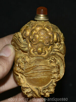3.2  Old Chinese Coloured Glaze Gilt Carved Pi Xiu Beast Snuff Box Bottle • 99£