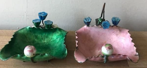 Vintage Chinese Pair of Enamel Lotus or Lily Form Ashtrays - Picture 1 of 19