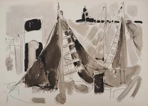 Edouard PIGNON : Port de Sanary, la jetée, Lithographie - Imagen 1 de 6