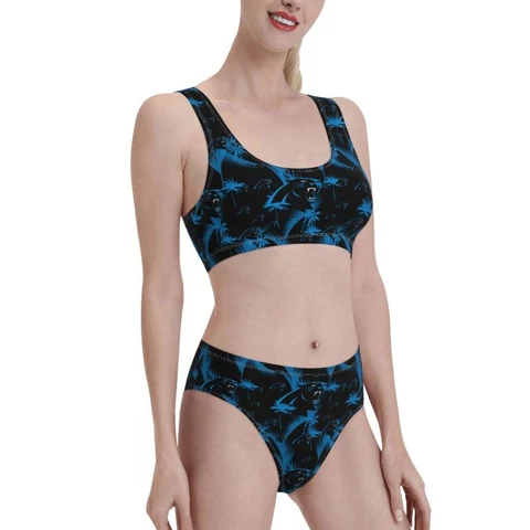 2pcs Carolina Panthers Women's Elastic Swimsuit Shorts+vest with Chest Pad Cover