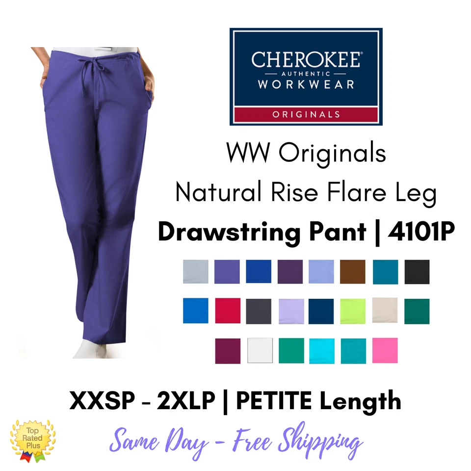 Cherokee Workwear Originals Flare Leg Drawstring Scrub Pant | 4101 PETITE - Image 1 of 3