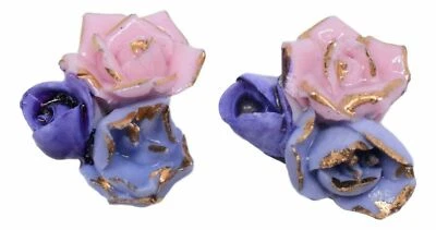 10 cabujones vintage de cerámica azul y rosa con flores doradas con respaldo plano 22 mm Foto 1 de 4