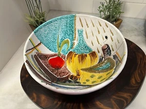 MCM 50's Modernist Londi Bitossi? Italian Studio Pottery Still Life Bowl 9.5" - Picture 1 of 12