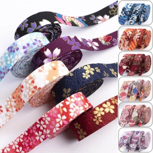 10yards 1/2.5/4cm Japanese Floral Sakura Print Ribbon Trim F DIY Kimono Band Bow - Picture 1 of 28