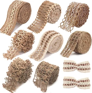 8 Rolls Jute Ribbons Rustic Ribbons Lace Craft Ribbon Burlap 17.6 Yards for Craf - Picture 1 of 7