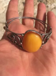 Stunning! Delicate Sterling Silver Natural Baltic Butterscotch Amber Bracelet - Picture 1 of 6
