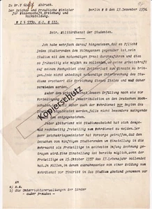 Carta Ministro del Reich 1936 Servicio Militar de Estudiantes Servicio Antes de Estudiar - Imagen 1 de 2