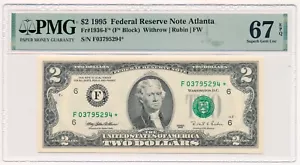 UNITED STATES banknote $2 1995 Atlanta STAR* note PMG MS 67 EPQ Superb Gem Unc - Picture 1 of 7