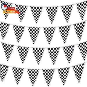 Checkered Flags Black and White 100’ FT Pennant Racing Banner | NASCAR Theme Par - Picture 1 of 12