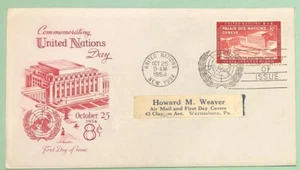 Scott UN 28 Commemorating UNITED NATIONS Day 1954 FDC FDOI Artmaster Cover - Picture 1 of 2