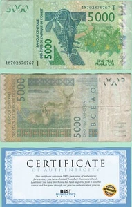 West African CFA 5000  Francs XF-AU CIRCULATED banknote Unc 2003 KM-317C - Picture 1 of 1