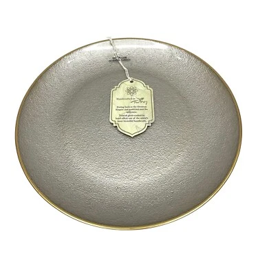 Turkish Glass 2 Entree Dinner Plates Set Platinum Gold - Gold Rim 11" NWT - Image 1 of 4