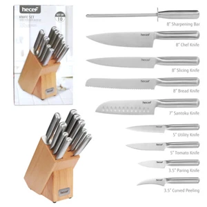10tlg Messerblock Küchenmesser Set mit Holzblock Messer Schärfstange - Bild 1 von 6