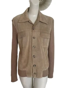 Vintage 50s Men’s Camel Suede Sweater Jacket DAMON Made In Italy M - Picture 1 of 11