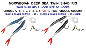 NORWEGIAN TWIN SHAD RIG 2 HOOK 8/0 SEA FISHING LURE COD POLLOCK LING TOPE CONGER - Picture 1 of 1